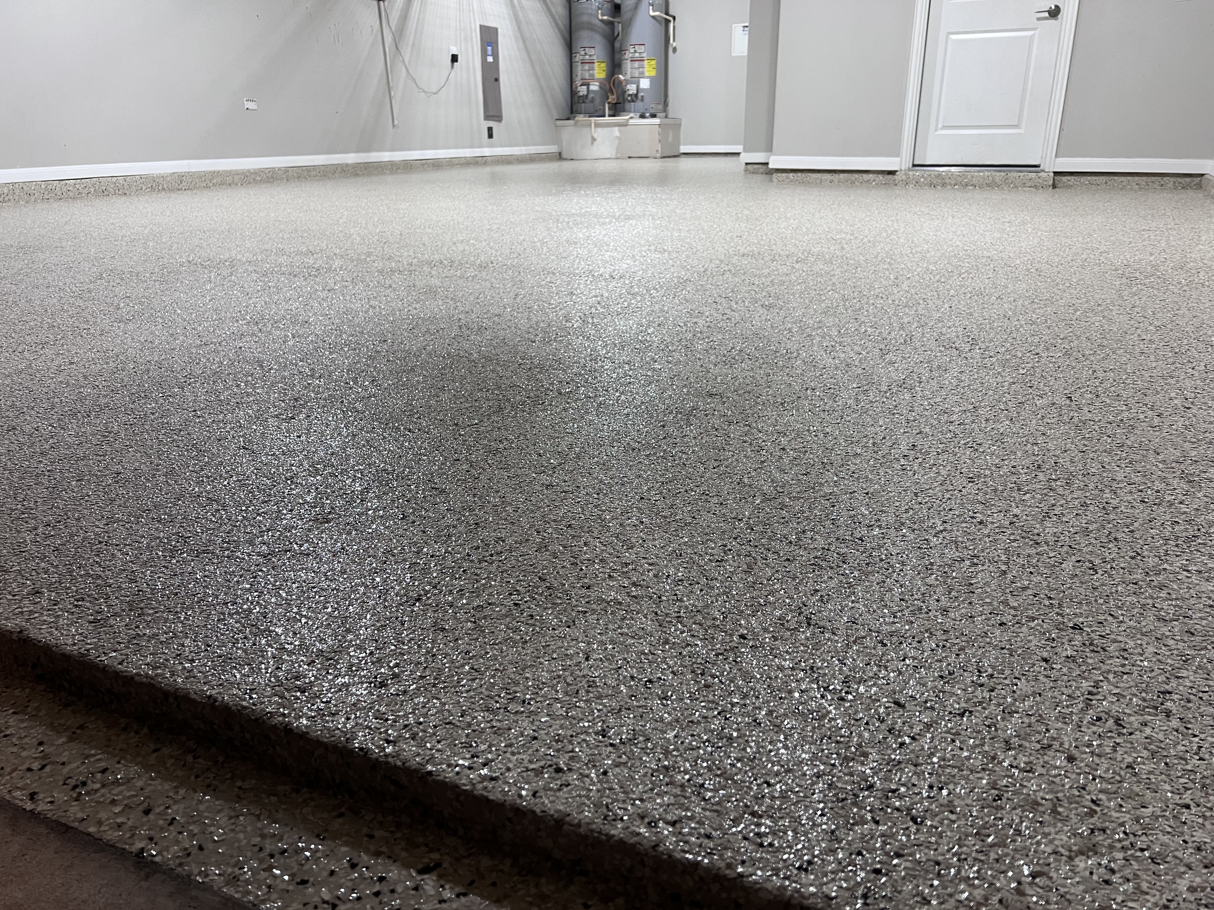 Finished garage floor coating